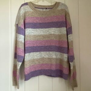 Women's L Sweater pink Striped Crewneck Drop Shoulder Striped Pastel macys top